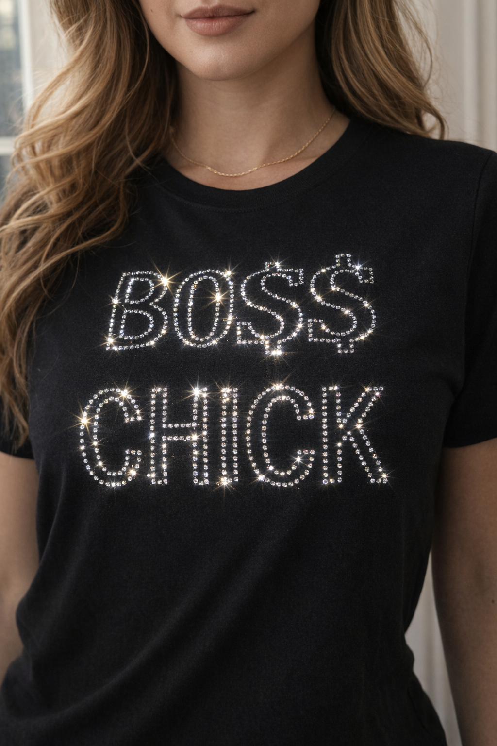 Boss Chick Rhinestone Transfer – Sparkly Iron-On Bling Design (7.5” x 9”)