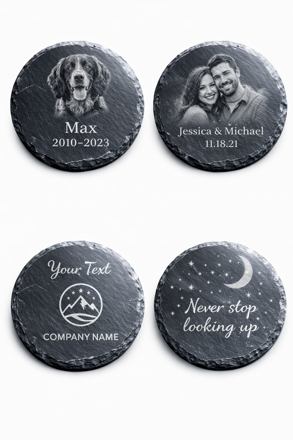 Custom Engraved Slate Coaster – Personalized Photo, Text, or Logo – Natural Stone, Heavy & Durable