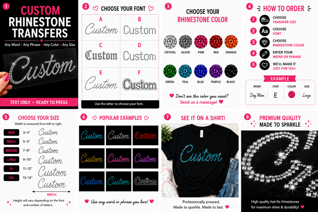 Custom Rhinestone Transfer | Personalized Word or Phrase | Hot-Fix Iron-On Transfer