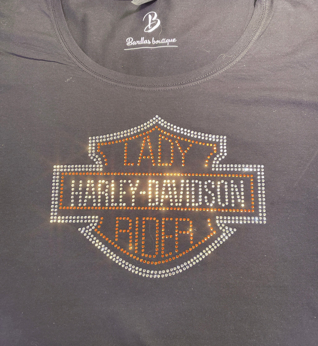 Lady Harley-Davidson Inspired Rhinestone Shirt | Sparkly Biker Tee | Bling Motorcycle Shirt | Custom Rhinestone Color Options