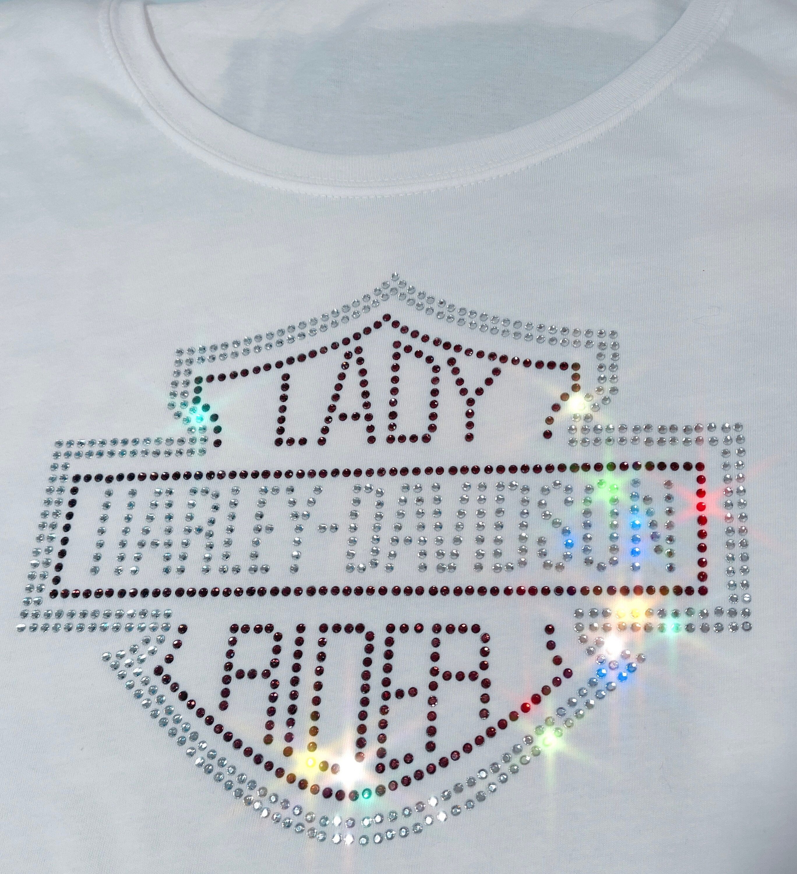 Lady Harley-Davidson Inspired Rhinestone Shirt | Sparkly Biker Tee | Bling Motorcycle Shirt | Custom Rhinestone Color Options