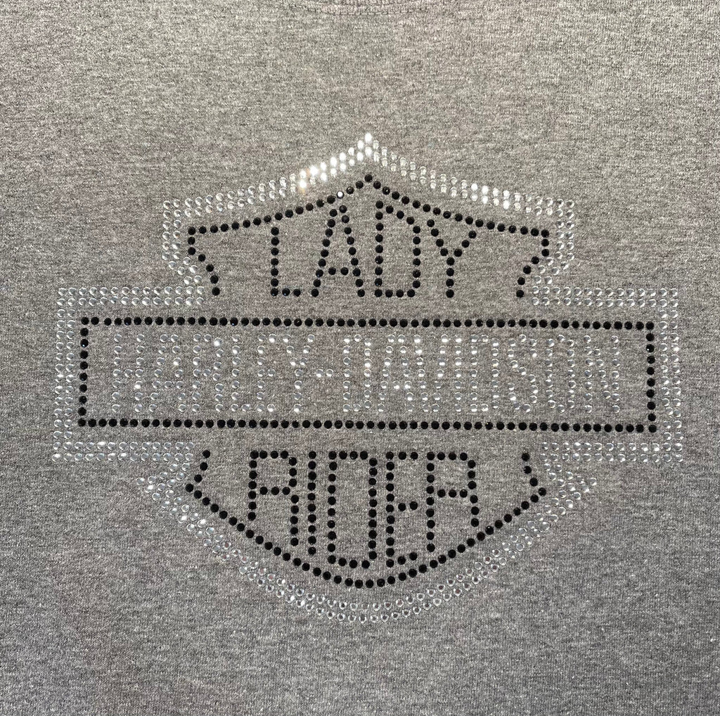Lady Harley-Davidson Inspired Rhinestone Shirt | Sparkly Biker Tee | Bling Motorcycle Shirt | Custom Rhinestone Color Options