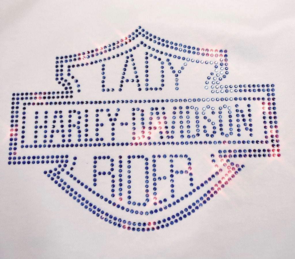 Lady Harley-Davidson Inspired Rhinestone Shirt | Sparkly Biker Tee | Bling Motorcycle Shirt | Custom Rhinestone Color Options