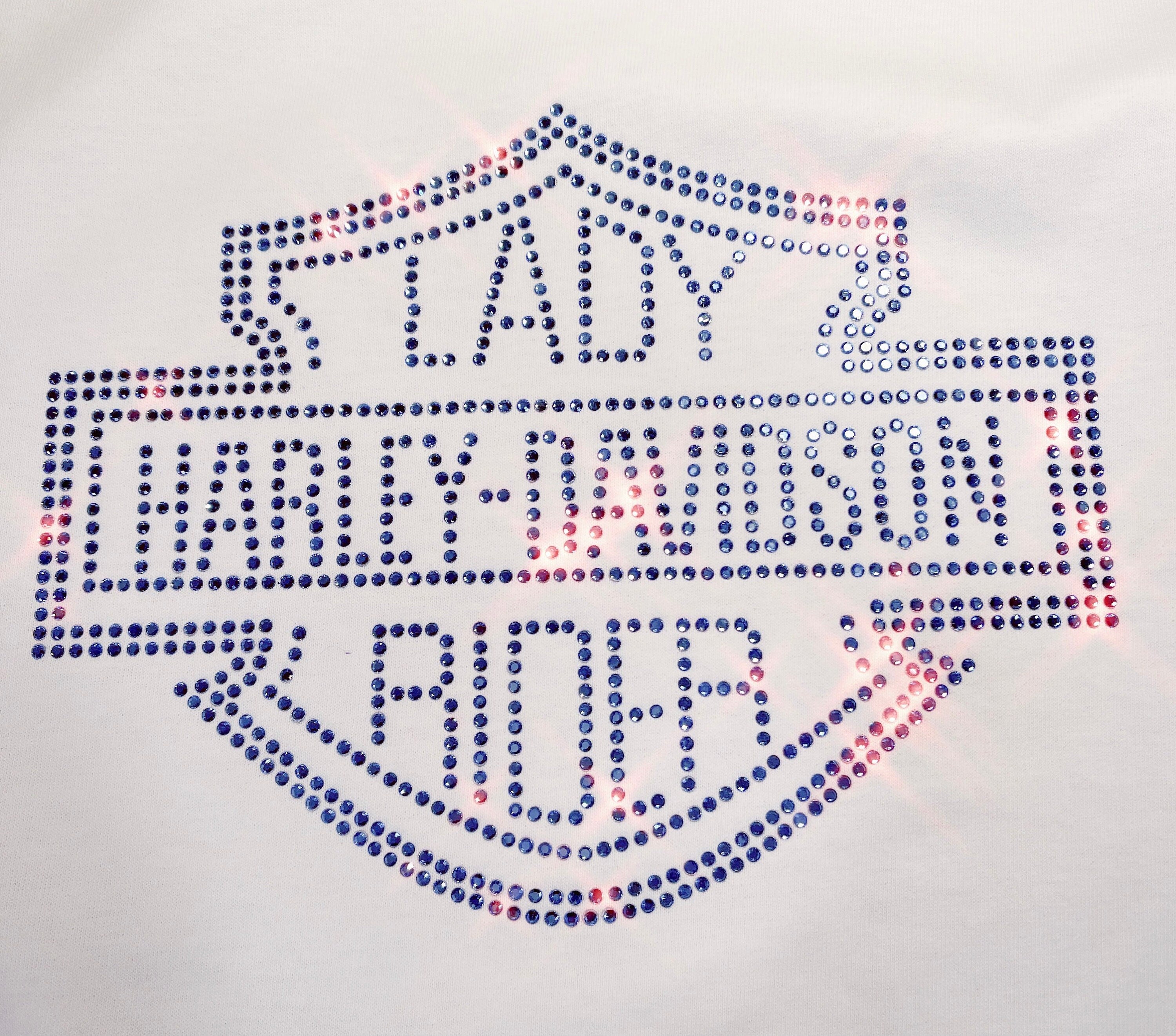 Lady Harley-Davidson Inspired Rhinestone Shirt | Sparkly Biker Tee | Bling Motorcycle Shirt | Custom Rhinestone Color Options