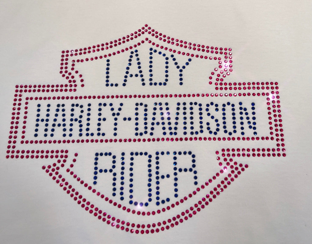 Lady Harley-Davidson Inspired Rhinestone Shirt | Sparkly Biker Tee | Bling Motorcycle Shirt | Custom Rhinestone Color Options