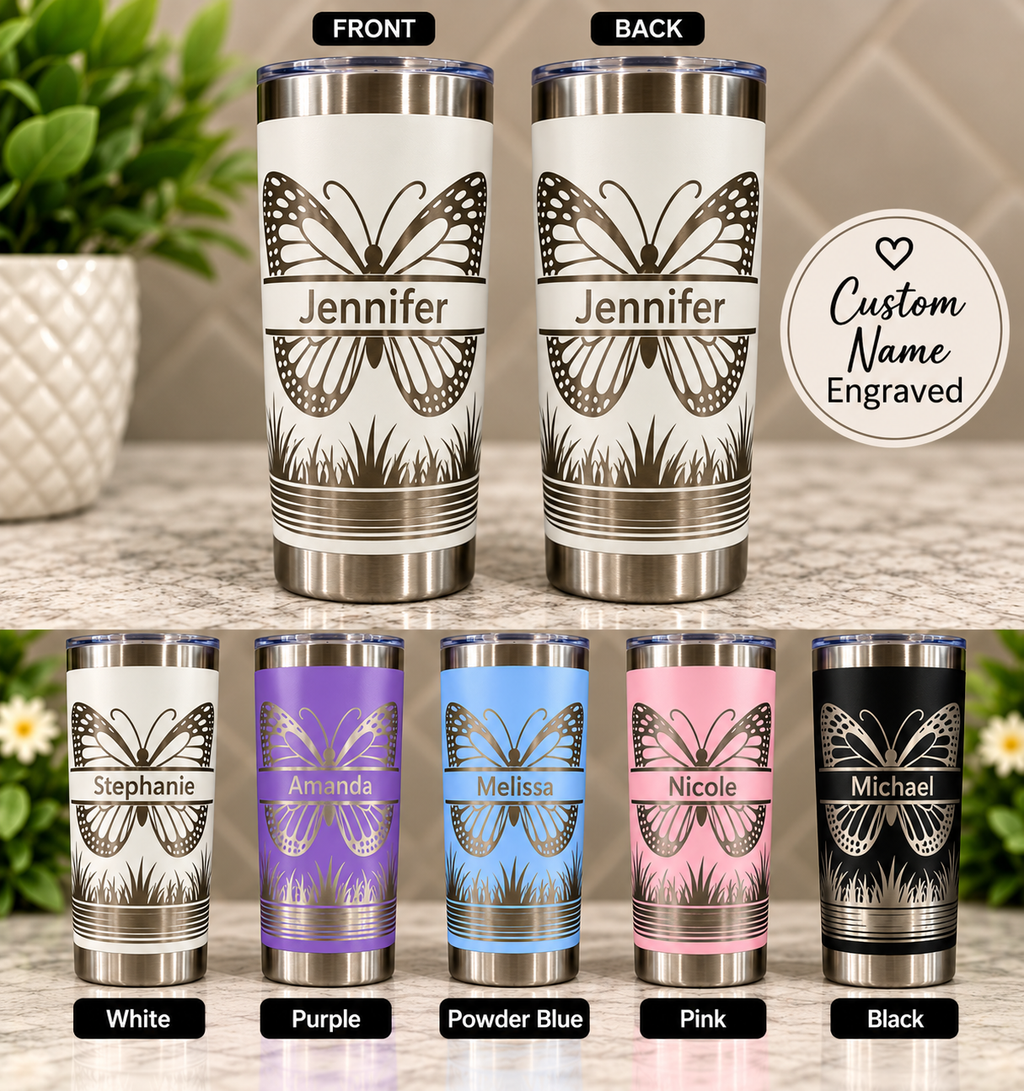 Personalized Butterfly Tumbler | Custom Personalized Tumblers | Glitter Tumblers | Rhinestone Tumblers with Name