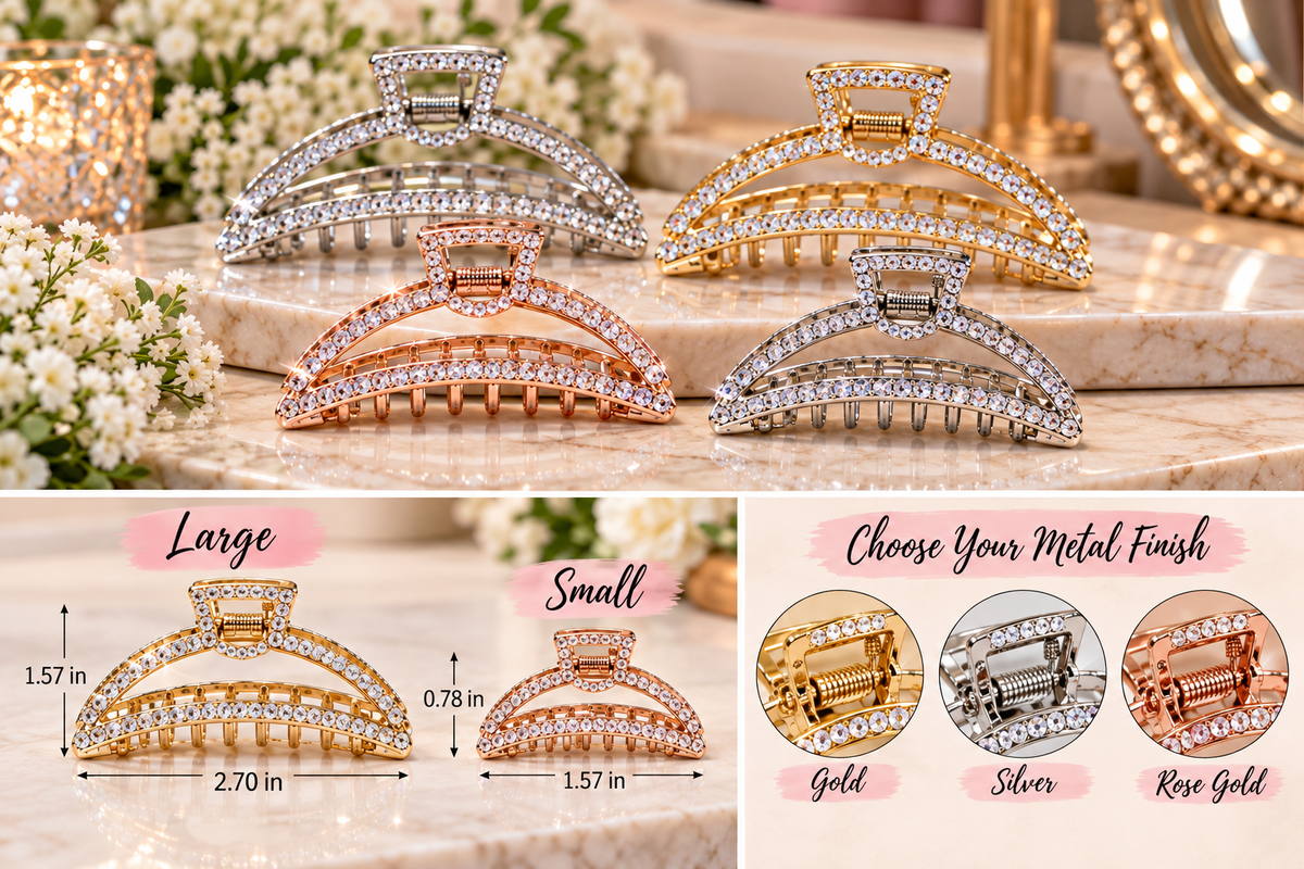 Rhinestone Hair Claw Clip, Strong Grip Bling Barrette