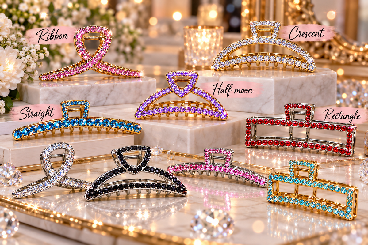 Rhinestone Hair Claw Clip, Bridal Bling Barrette, strong hold for thick hair