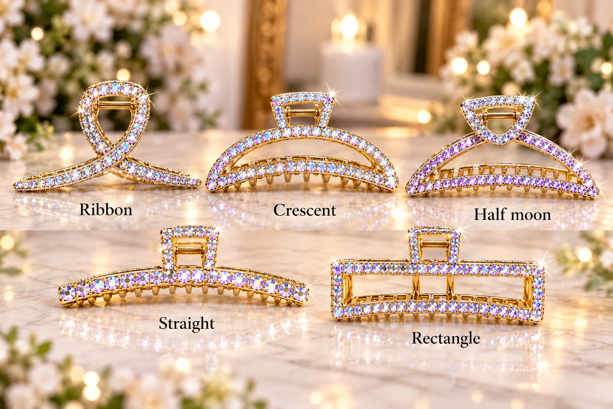 Rhinestone Hair Claw Clip, Bridal Bling Barrette, strong hold for thick hair