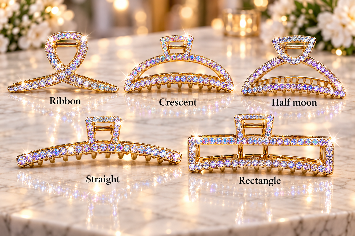 Rhinestone Hair Claw Clip, Bridal Bling Barrette, strong hold for thick hair