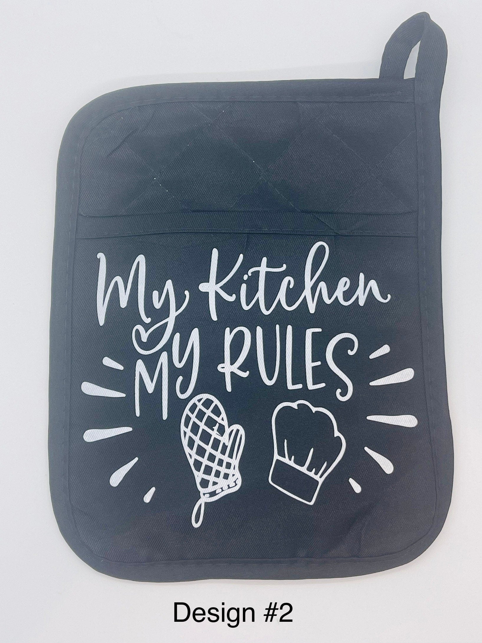 Polyester Potholder with Saying, Rubber Backing, heat resistant