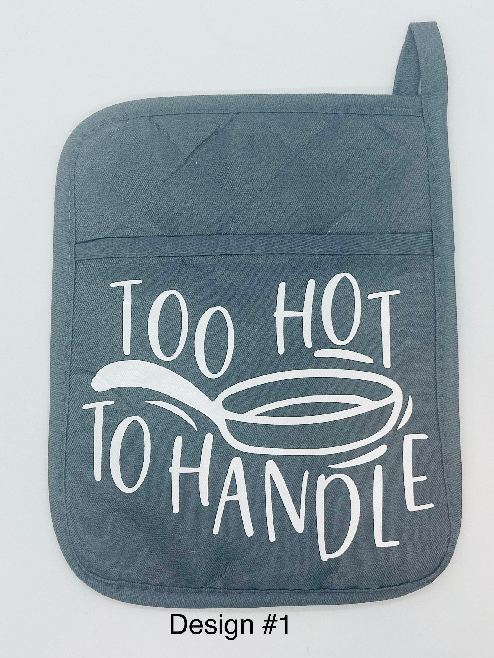 Polyester Potholder with Saying, Rubber Backing, heat resistant