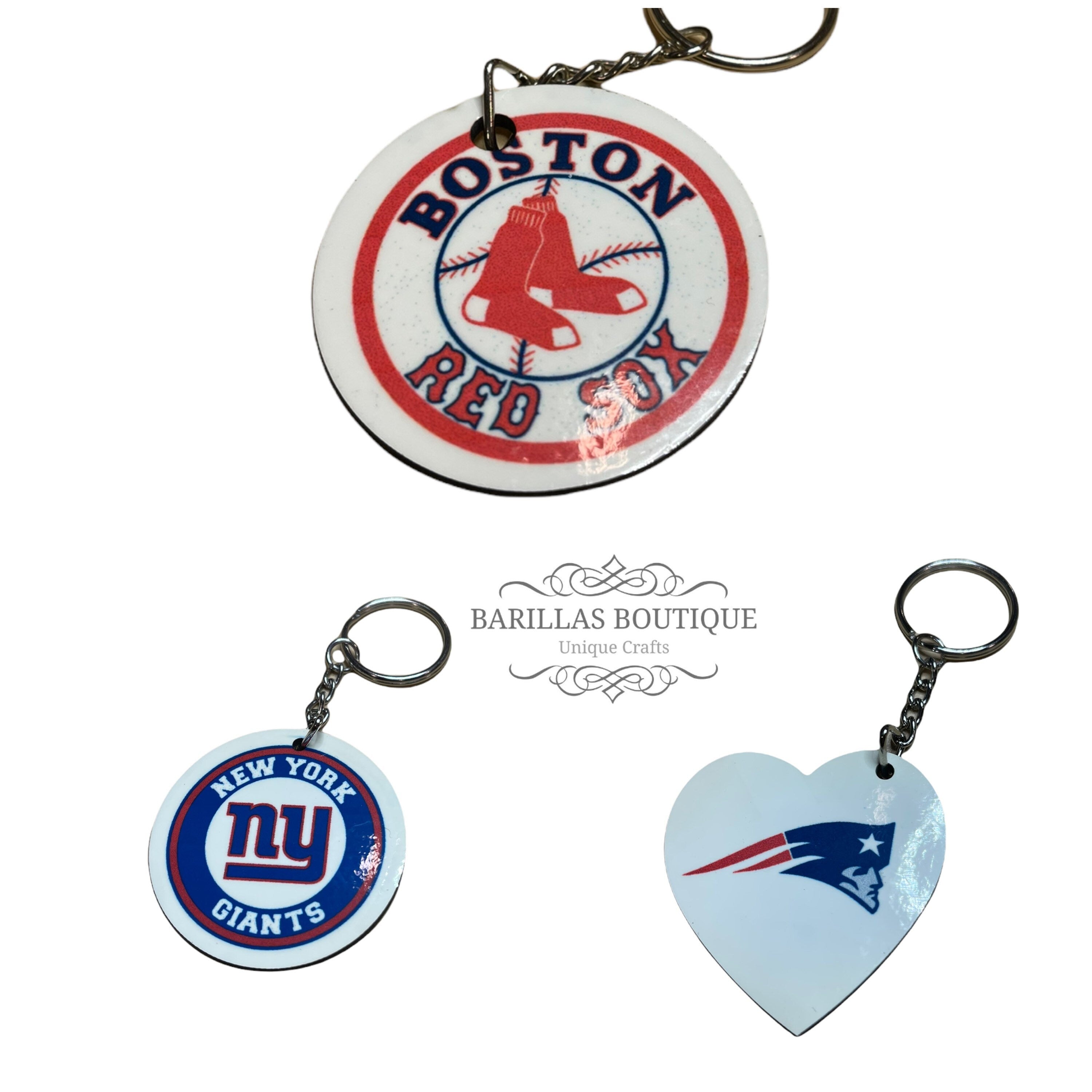 Sports Team Keychain: Yankees, Red Sox, Giants, Patriots