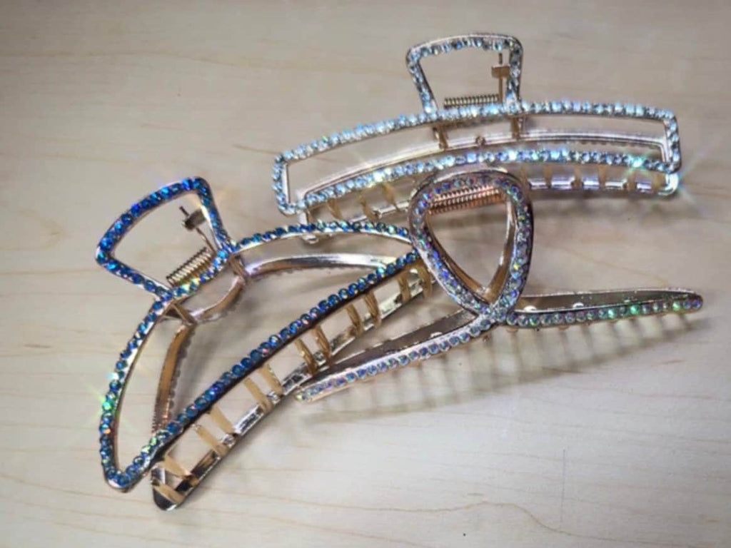 Rhinestone Hair Claw Clip, Bridal Bling Barrette, strong hold for thick hair