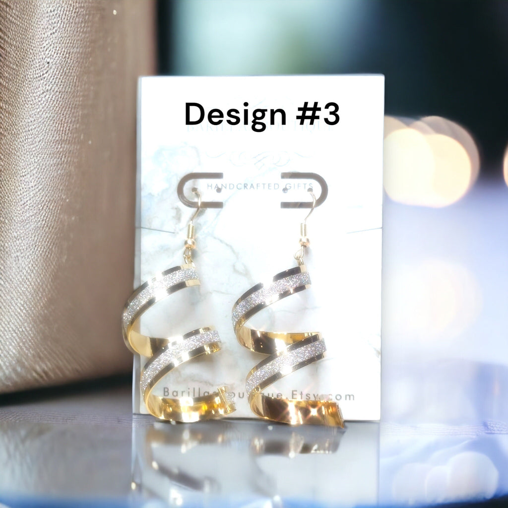 Golden Spiral Sequin Dangle Earrings: Elegant Party Jewelry