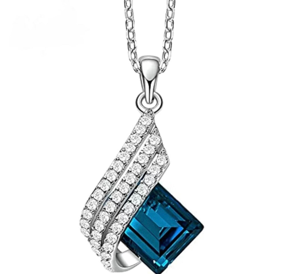 Blue Shining Diva Fashion Angel Wings Crystal Pendant Necklace, Jewelry Set, Gifts For her