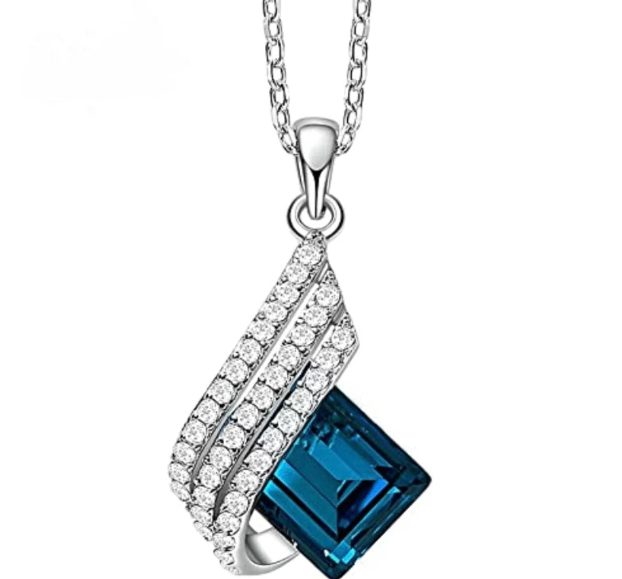 Blue Shining Diva Fashion Angel Wings Crystal Pendant Necklace, Jewelry Set, Gifts For her