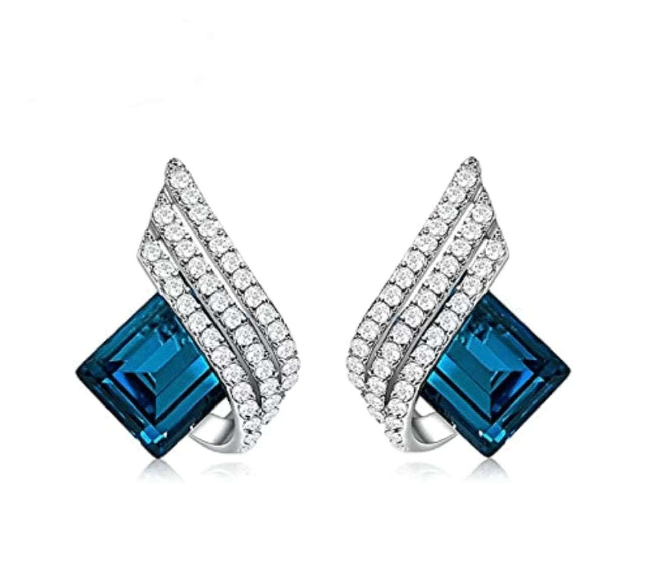 Blue Shining Diva Fashion Angel Wings Crystal Pendant Necklace, Jewelry Set, Gifts For her