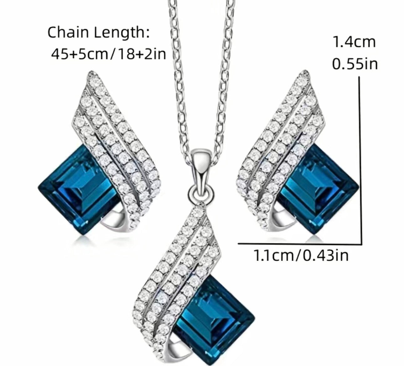 Blue Shining Diva Fashion Angel Wings Crystal Pendant Necklace, Jewelry Set, Gifts For her