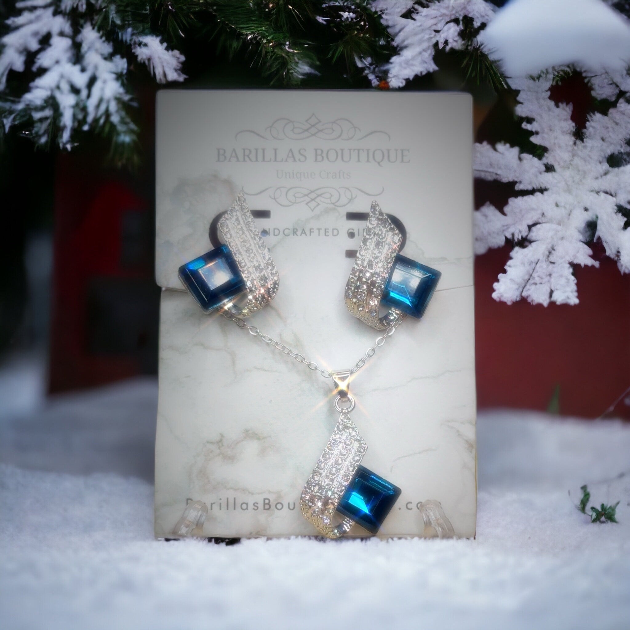 Blue Shining Diva Fashion Angel Wings Crystal Pendant Necklace, Jewelry Set, Gifts For her
