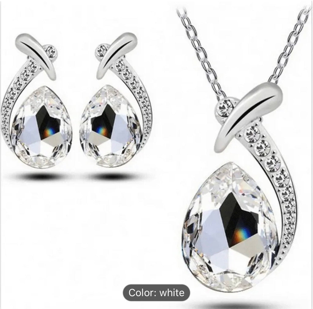 Zircon Mermaid Jewelry Set: Pendant Necklace and Earrings