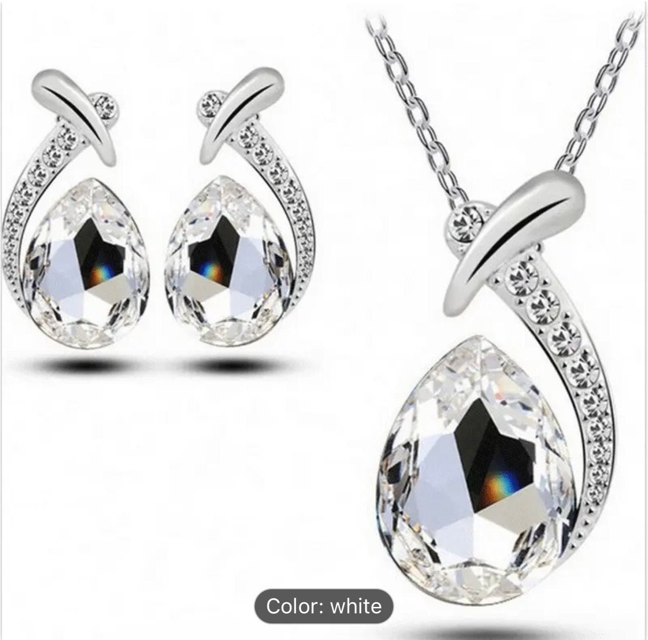 Zircon Mermaid Jewelry Set: Pendant Necklace and Earrings
