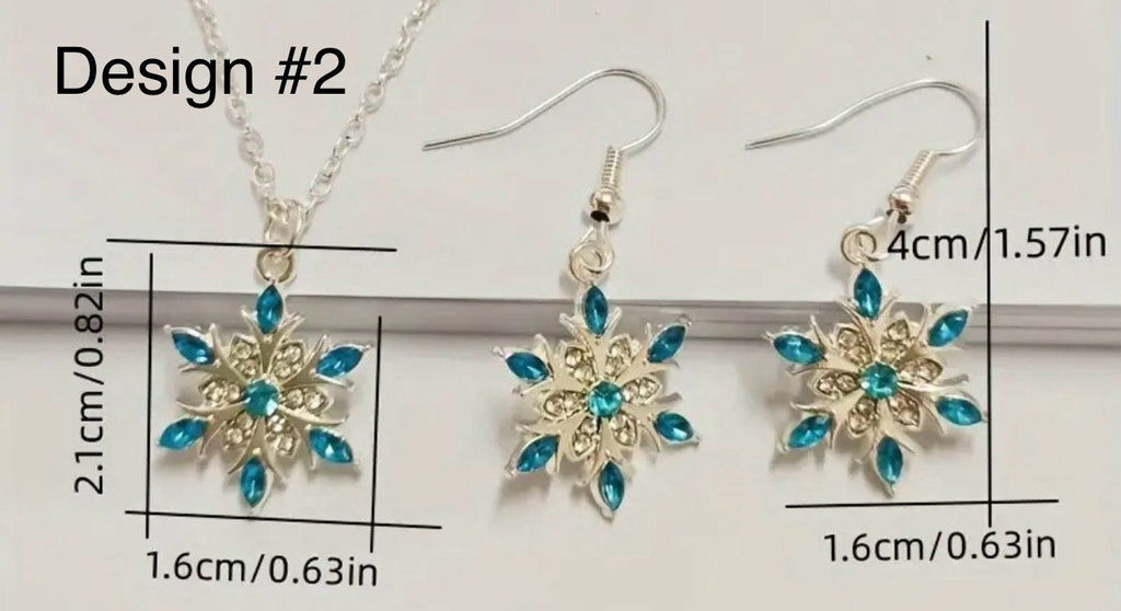Silver Snowflake Jewelry Set: Rhinestone Necklace and Earrings