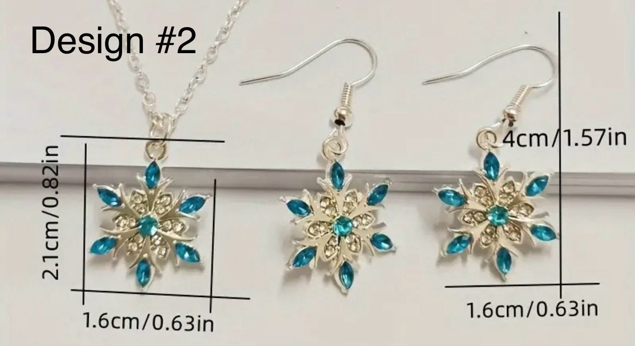 Silver Snowflake Jewelry Set: Rhinestone Necklace and Earrings