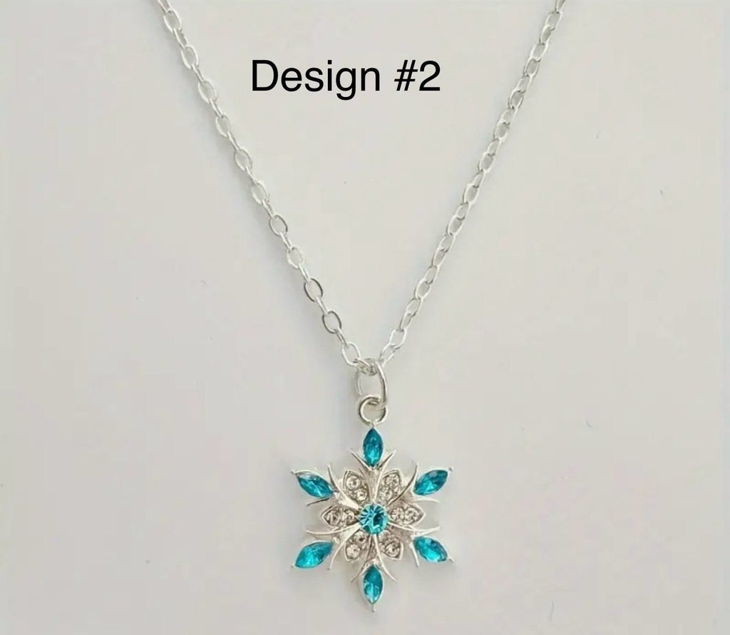 Silver Snowflake Jewelry Set: Rhinestone Necklace and Earrings