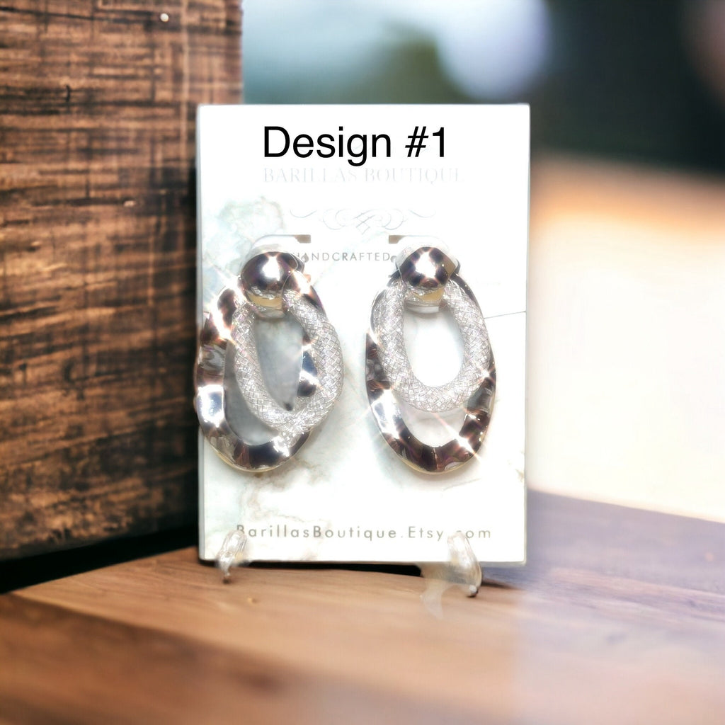 Oval Mesh Zircon Dangle Earrings