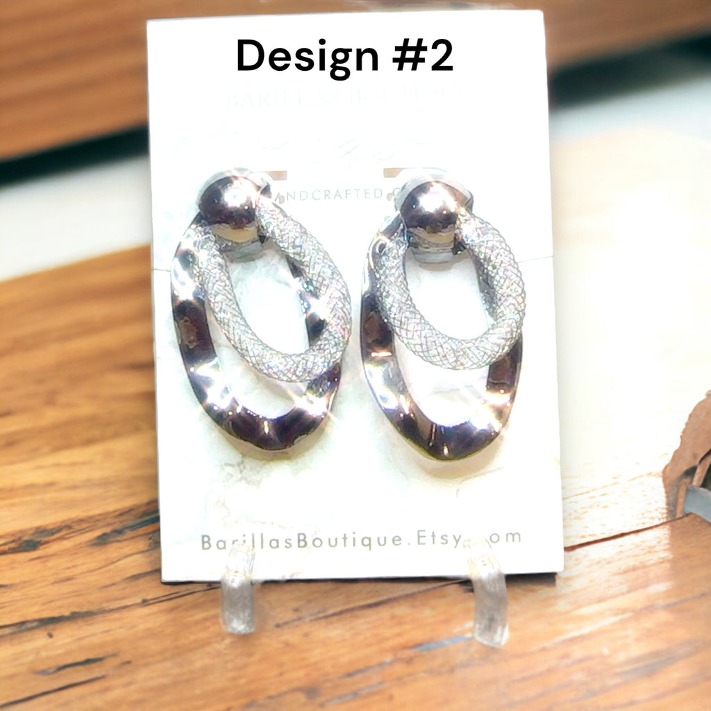 Oval Mesh Zircon Dangle Earrings