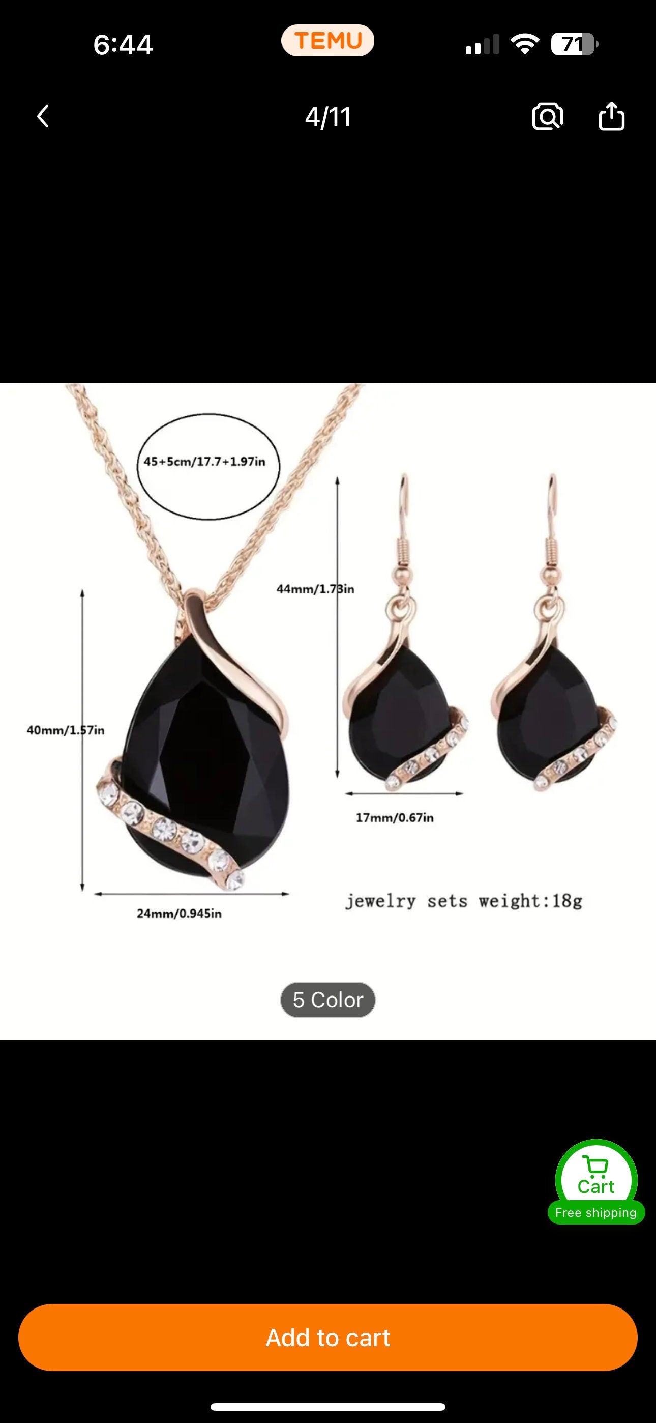 3pcs Earrings Plus Necklace Dainty Jewelry Set 14k Gold Plated Inlaid Teardrop Shape Rhinestone Multi Colors