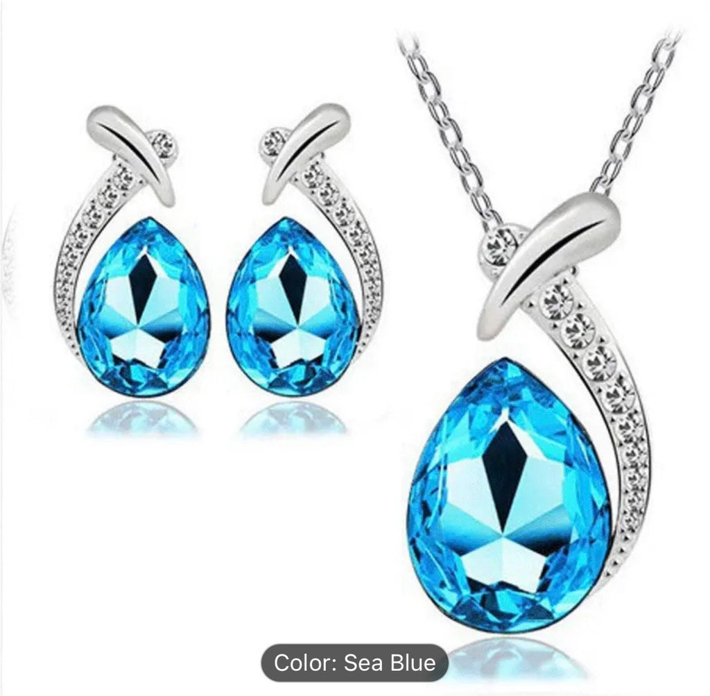 Zircon Mermaid Jewelry Set: Pendant Necklace and Earrings