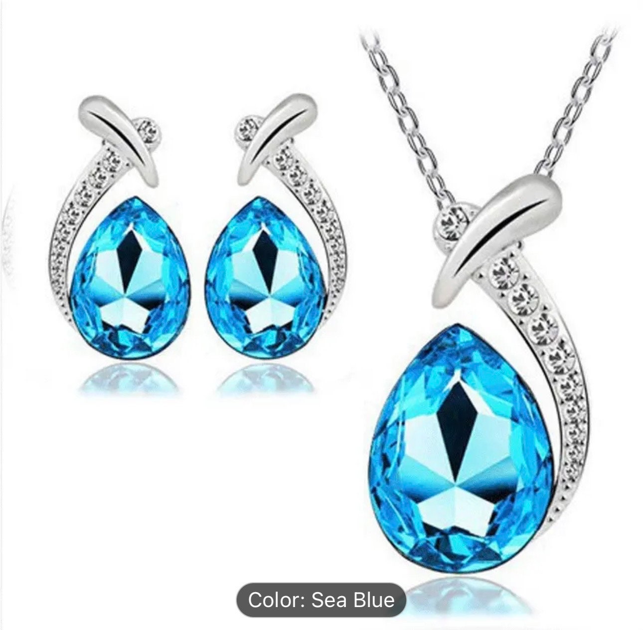 Zircon Mermaid Jewelry Set: Pendant Necklace and Earrings