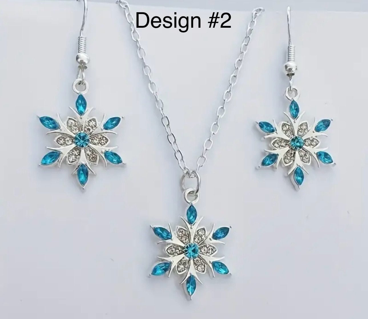 Silver Snowflake Jewelry Set: Rhinestone Necklace and Earrings
