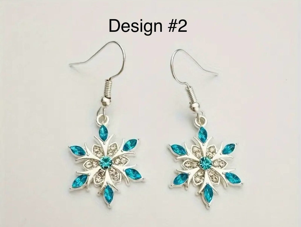 Silver Snowflake Jewelry Set: Rhinestone Necklace and Earrings