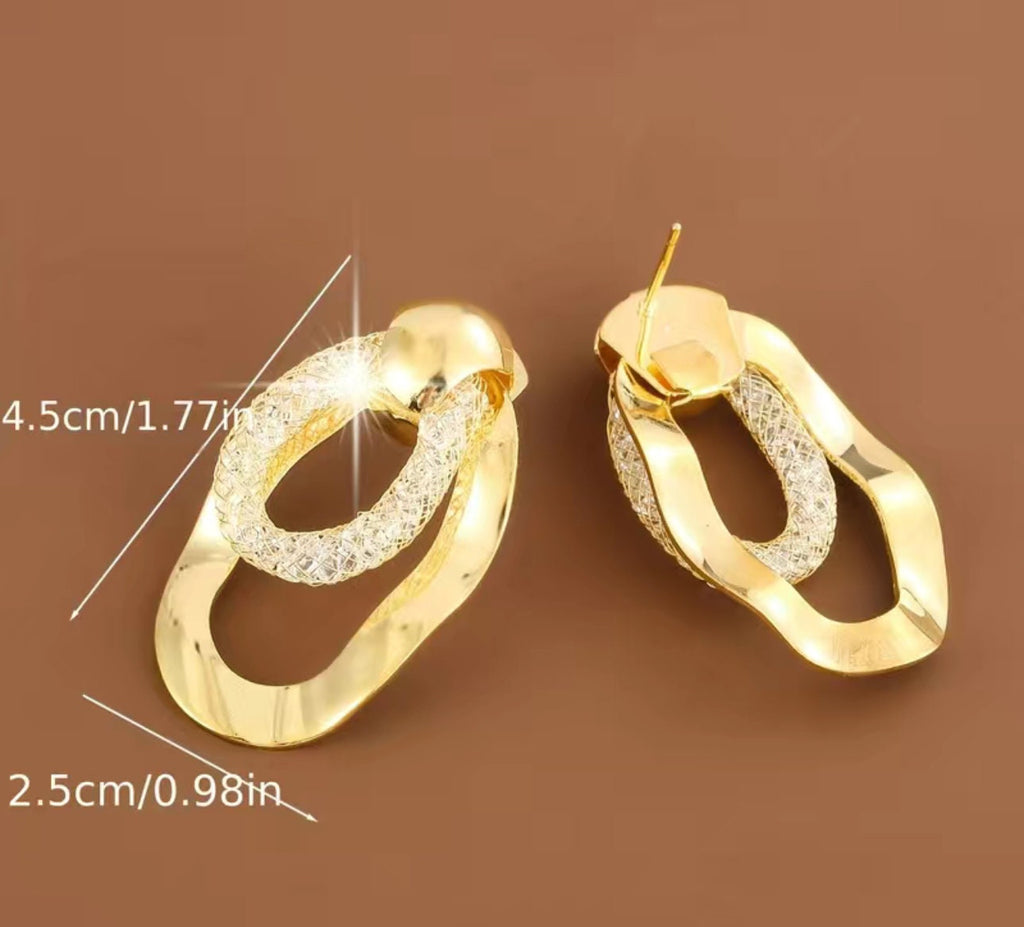 Oval Mesh Zircon Dangle Earrings