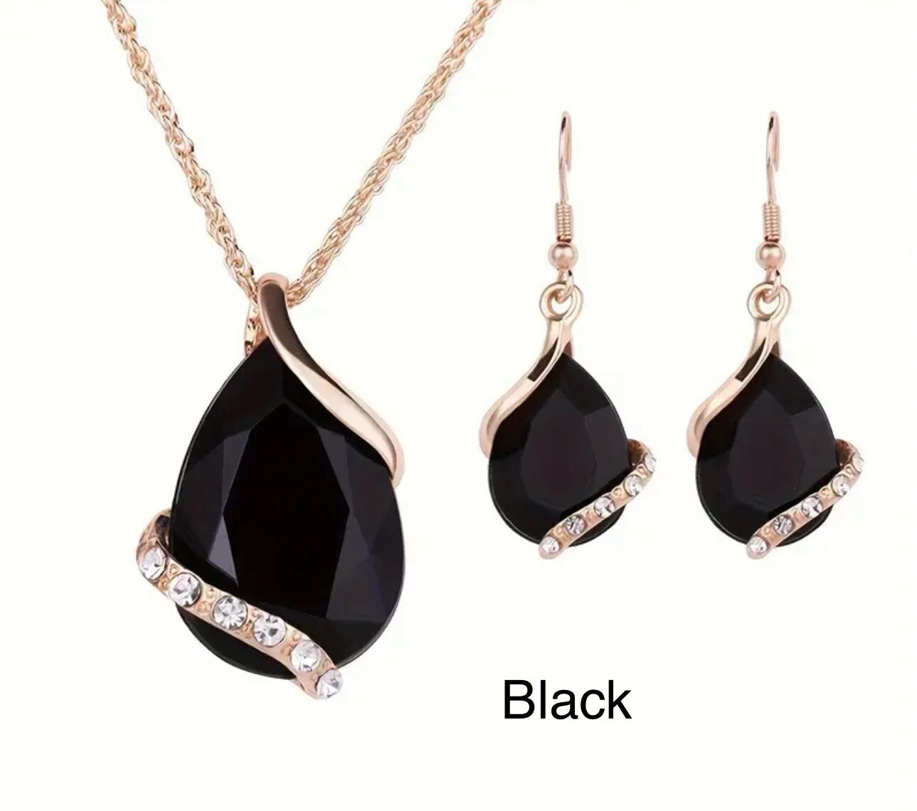 3pcs Earrings Plus Necklace Dainty Jewelry Set 14k Gold Plated Inlaid Teardrop Shape Rhinestone Multi Colors