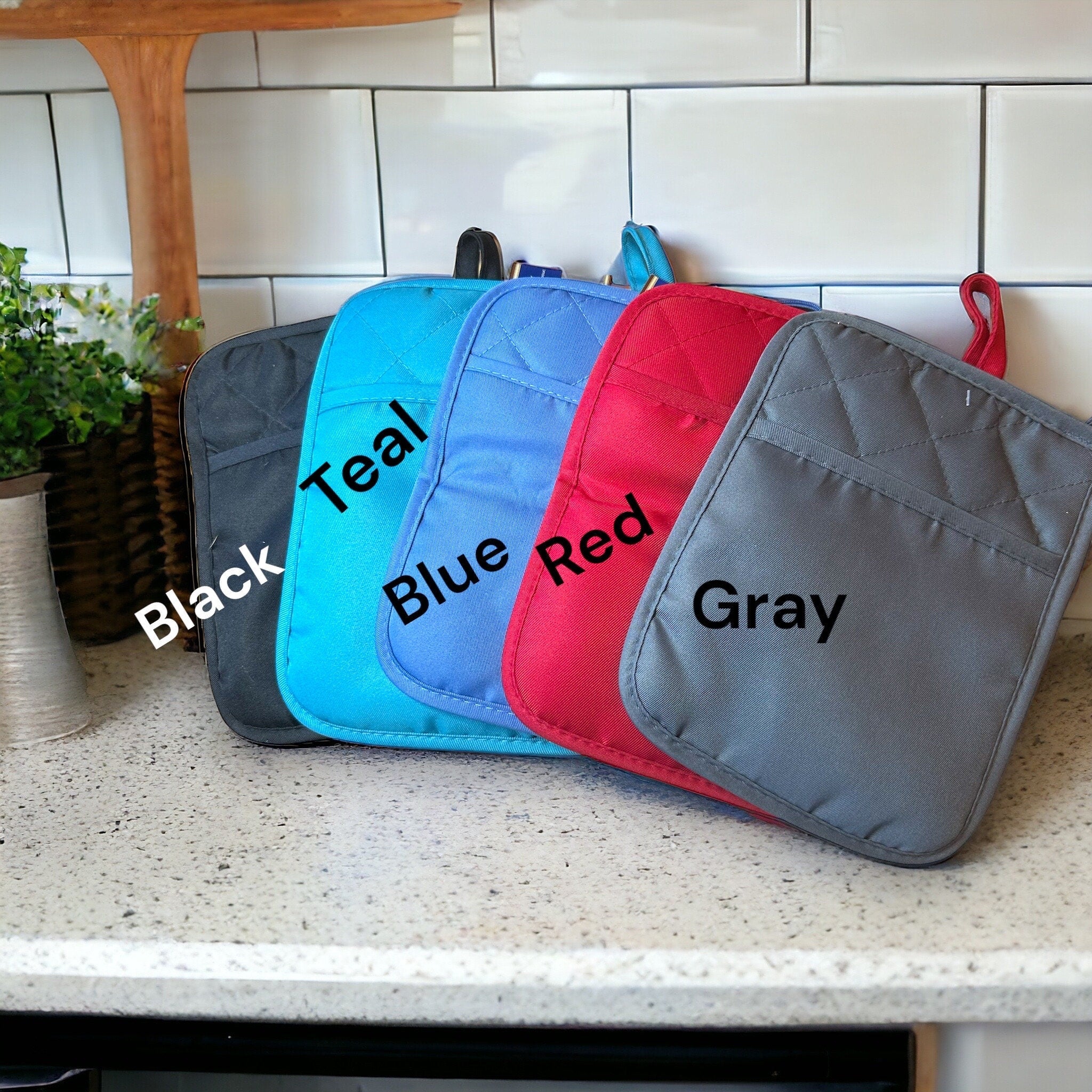 Polyester Potholder with Saying, Rubber Backing, heat resistant