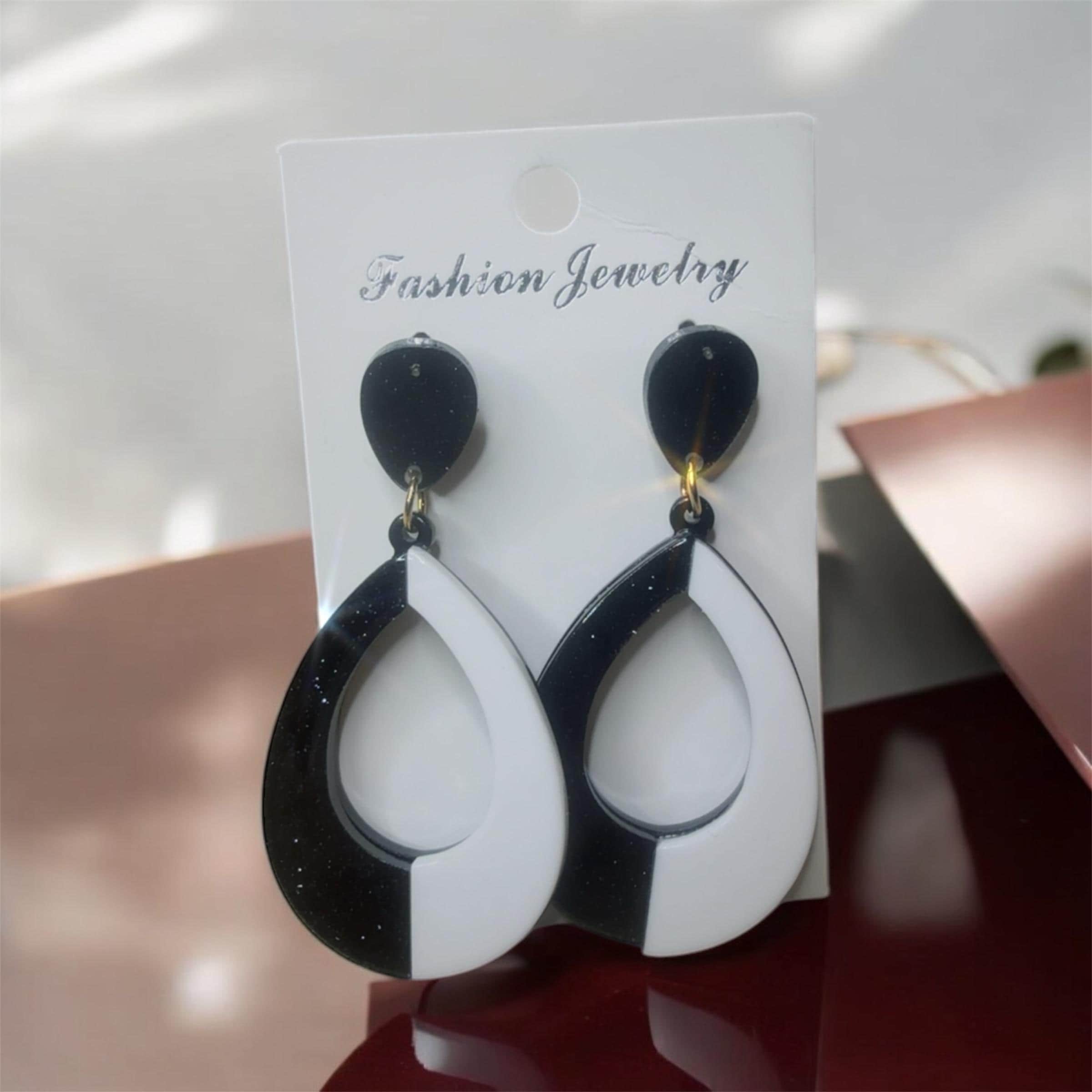 Black & White Color Hollow Droplet Dangle Earrings Simple Acrylic earrings/Trendy Female Gift