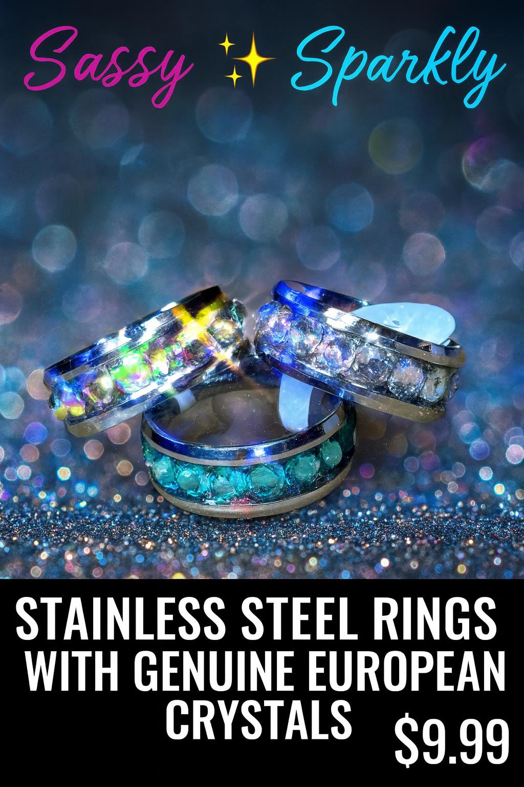 Sparkly Crystal Stainless Steel Ring - Sassy Bling Ring