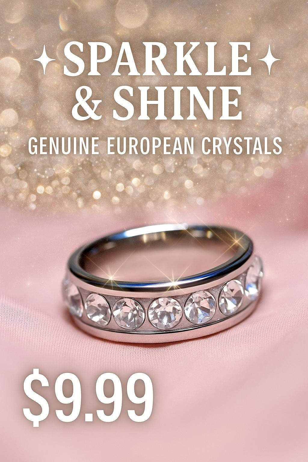Sparkly Crystal Stainless Steel Ring - Sassy Bling Ring