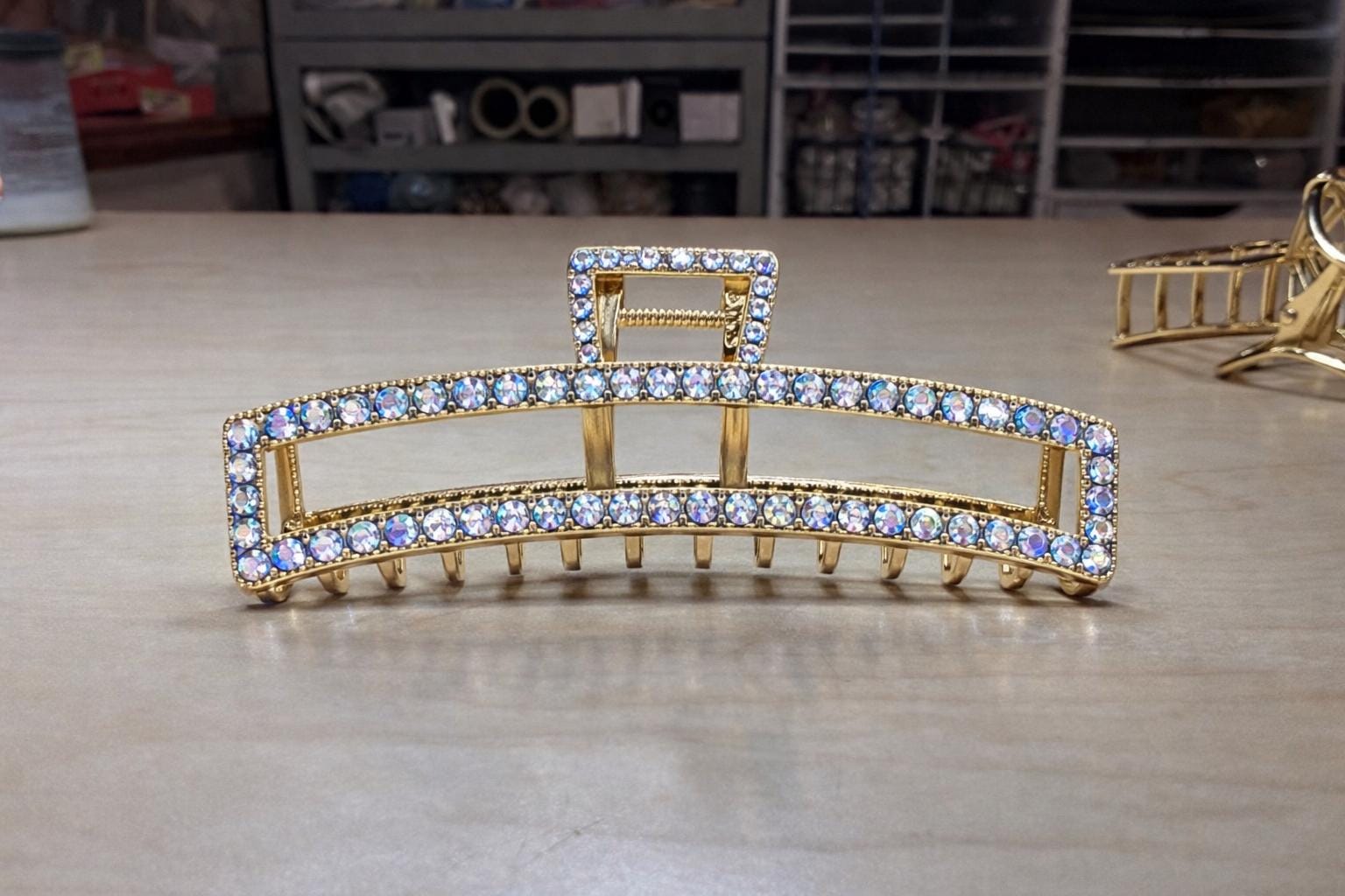 Rhinestone Hair Claw Clip, Bridal Bling Barrette, strong hold for thick hair