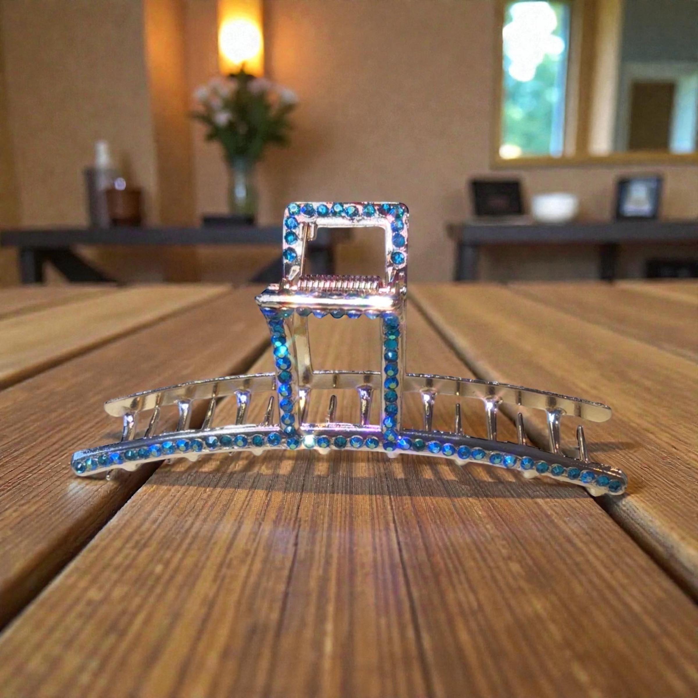 Rhinestone Hair Claw Clip, Bridal Bling Barrette, strong hold for thick hair
