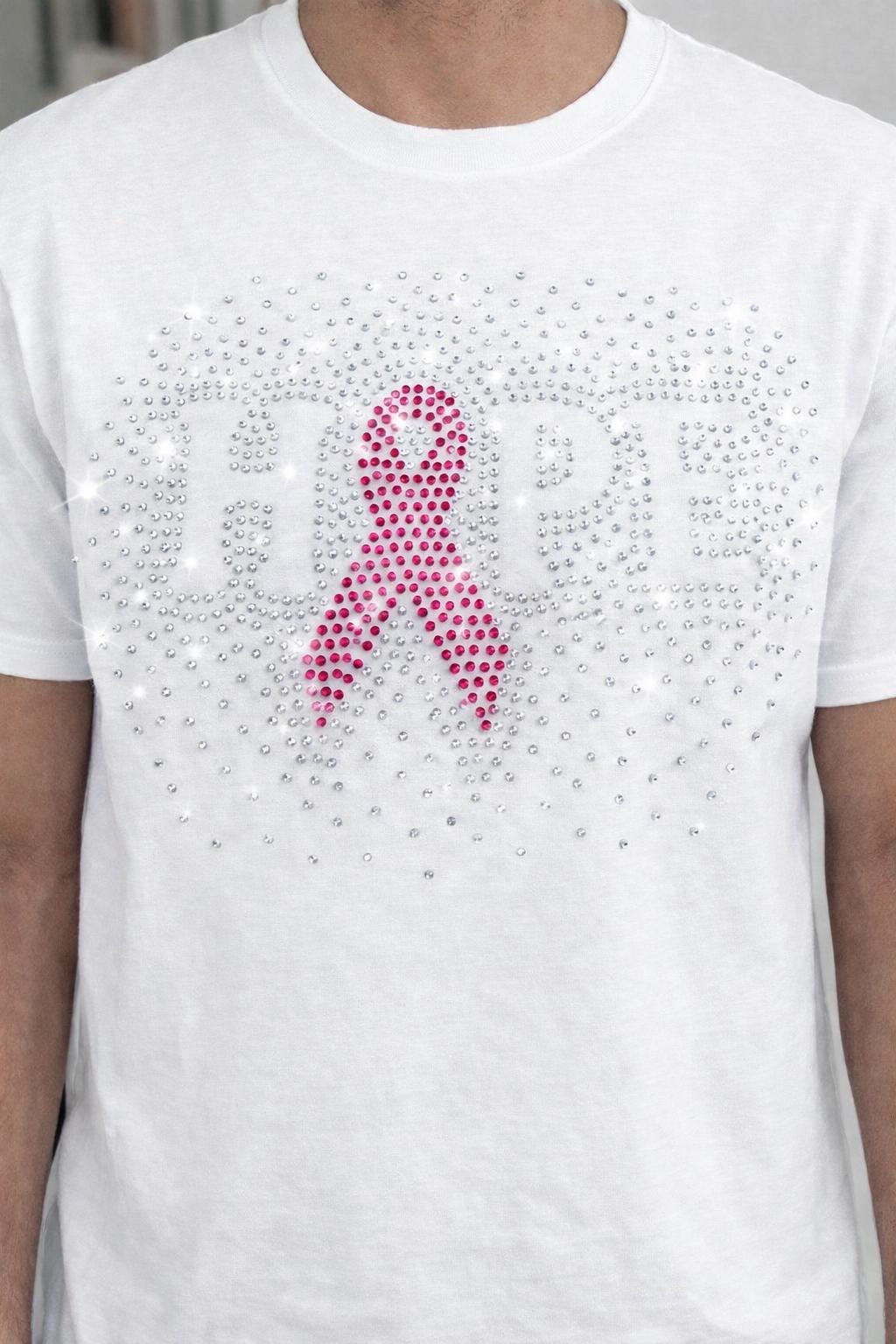 HOPE Breast Cancer Rhinestone Heat Transfer | Pink Ribbon Bling Iron On Transfer | Breast Cancer Awareness Shirt Transfer | 10.17x6.44