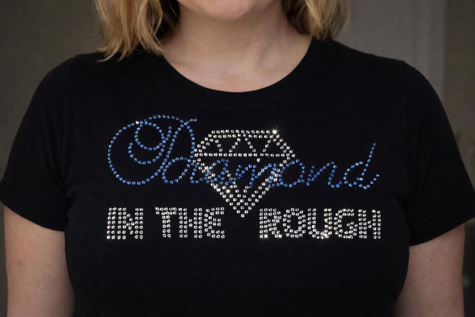 A Diamond In The Rough Rhinestone Transfer | Hotfix Bling Heat Press Design | Blue & Crystal Rhinestone Iron On | Ready To Press