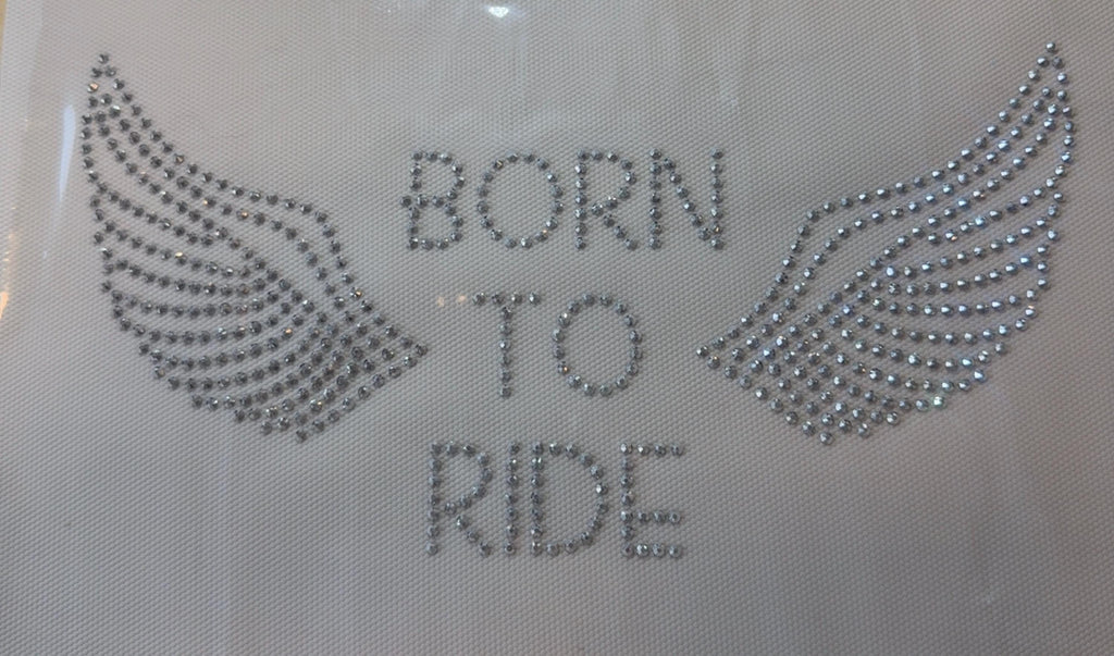 Born To Ride Rhinestone Transfer, Biker Wings, DIY Iron On