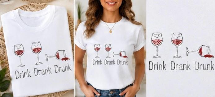 Funny Wine Rhinestone Shirt for Women, Sparkly Wine Lover Tee, Bling Cocktail Shirt, Girls Night Shirt, Choose Your Design