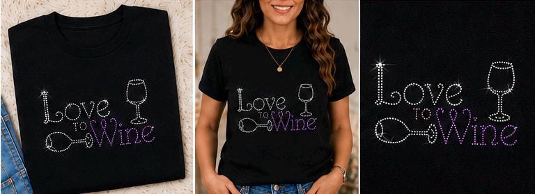Funny Wine Rhinestone Shirt for Women, Sparkly Wine Lover Tee, Bling Cocktail Shirt, Girls Night Shirt, Choose Your Design