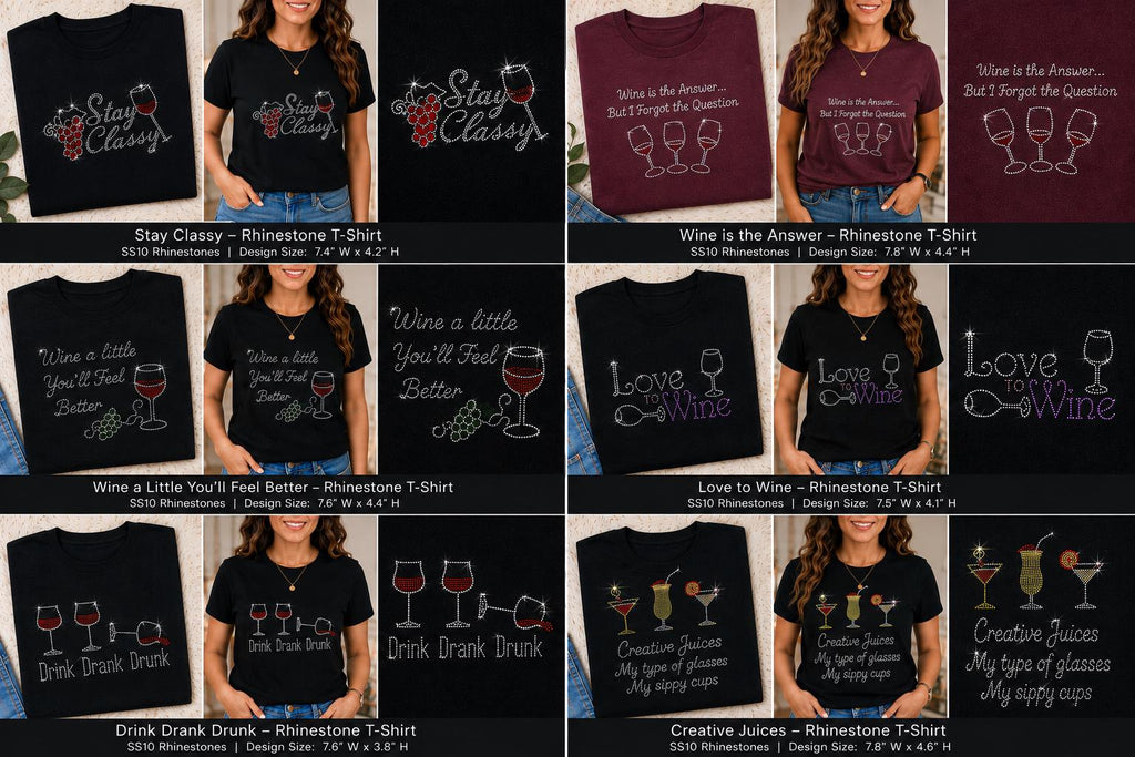 Funny Wine Rhinestone Shirt for Women, Sparkly Wine Lover Tee, Bling Cocktail Shirt, Girls Night Shirt, Choose Your Design
